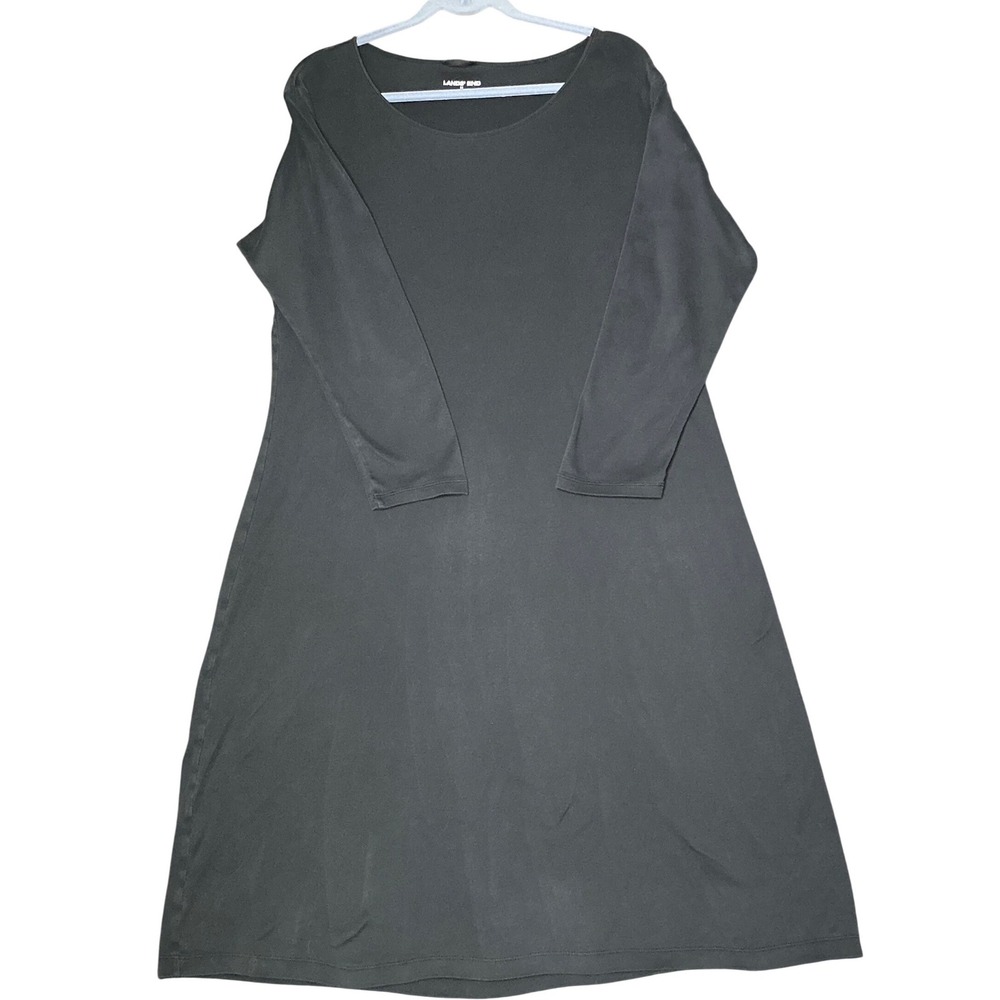 Lands' End Black Knit Midi Shift Dress Long Sleeve Casual Travel Size M 10-12